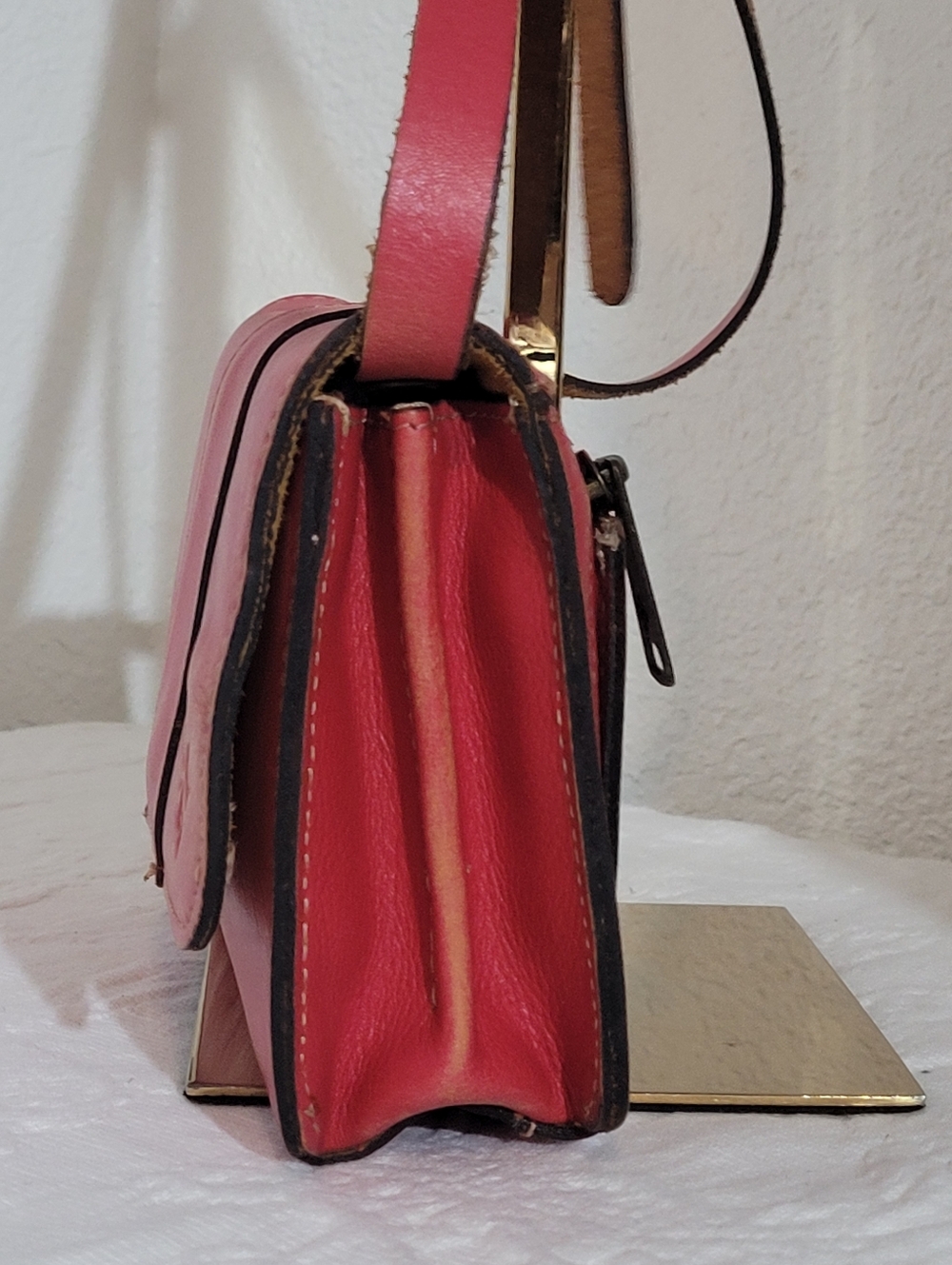 Patricia Nash Red Tan Distressed Leather Small Adjustable Crossbody Bag - Picture 3 of 15